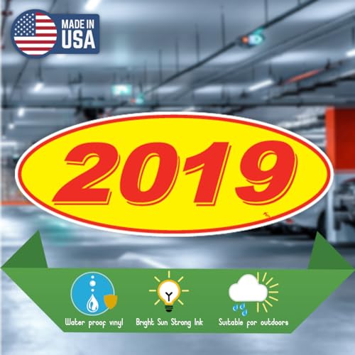 Versa-Tags Versa Tags 2019 Oval Model Year Car Dealer Window Stickers Proudly Made in The USA Versa Oval Model Windshield Year Stickers are Red and Yellow in Color Come Twelve (12) to A Pack - Image 4