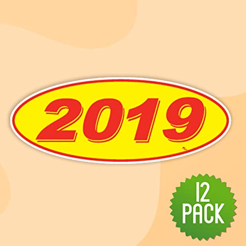 Versa-Tags Versa Tags 2019 Oval Model Year Car Dealer Window Stickers Proudly Made in The USA Versa Oval Model Windshield Year Stickers are Red and Yellow in Color Come Twelve (12) to A Pack - Image 2