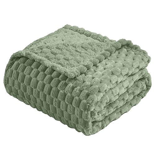 Vessia Flannel Fleece Throw Blanket50x70 inch 3D Jacquard Sage Green Fuzzy and Warm Blanket for CouchSofaBedChair 300GSM Super Soft Touch Cozy Lightweight Throw for AllSeason Home Decor
