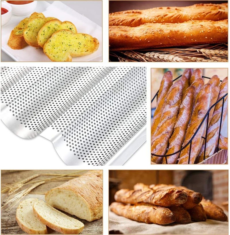 AYCCNH Stainless Steel French Baguette Bread Pan, Perforated Loaf Pans for Baking 15"x10", 3 Waves Toaster Oven Baking Tray (1 Pack) - Image 4