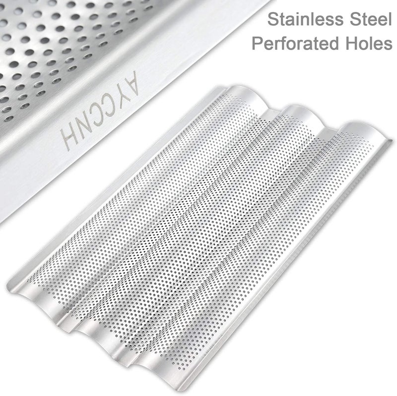 AYCCNH Stainless Steel French Baguette Bread Pan, Perforated Loaf Pans for Baking 15"x10", 3 Waves Toaster Oven Baking Tray (1 Pack) - Image 2