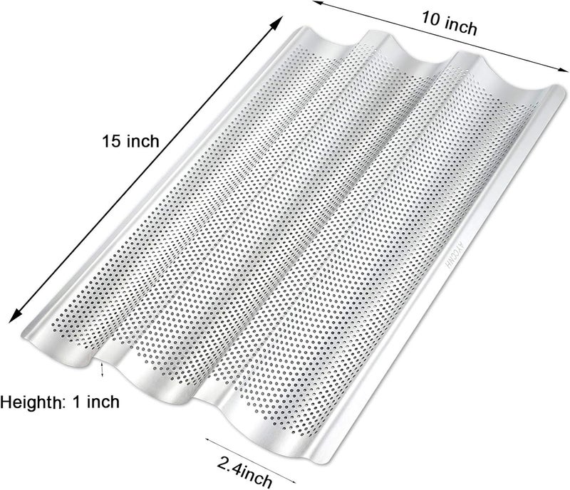 AYCCNH Stainless Steel French Baguette Bread Pan, Perforated Loaf Pans for Baking 15"x10", 3 Waves Toaster Oven Baking Tray (1 Pack) - Image 5