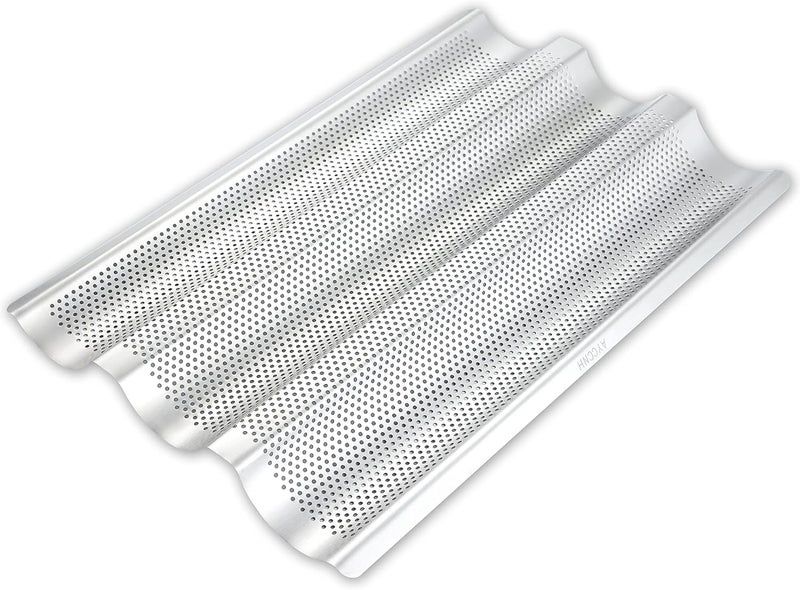 AYCCNH Stainless Steel French Baguette Bread Pan, Perforated Loaf Pans for Baking 15"x10", 3 Waves Toaster Oven Baking Tray (1 Pack) - Image 1