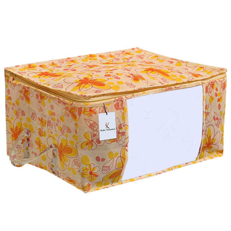 Kuber Industries Heart Home Metalic Printed 4 Piece Non Woven Fabric Underbed Storage BagCloth OrganiserBlanket Cover with Transparent Window Ivory Red Red CTHH22951  - Image 4
