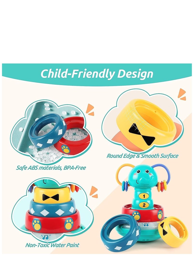 Music Toys for Babies 6-12 Months Interactive Elephant Music Roly-Poly w/Stacking Ring Rattle Toy Early Educational Sensory Toys for Kids 6-12 Months  - Image 5