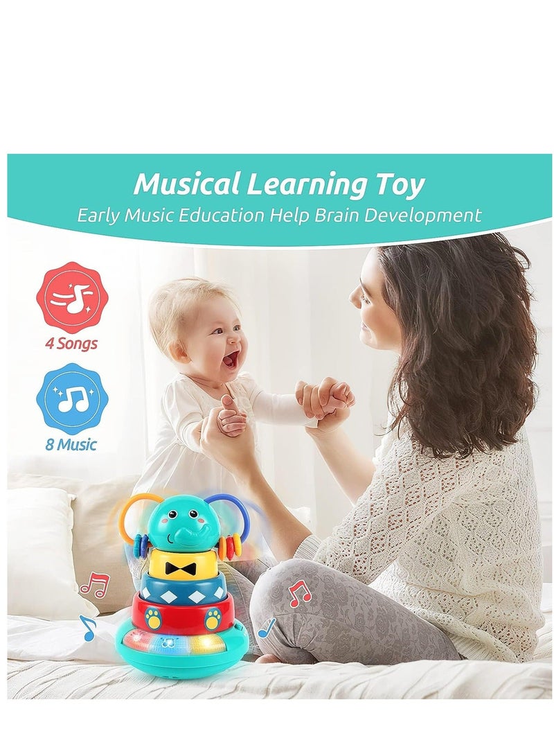 Music Toys for Babies 6-12 Months Interactive Elephant Music Roly-Poly w/Stacking Ring Rattle Toy Early Educational Sensory Toys for Kids 6-12 Months  - Image 4