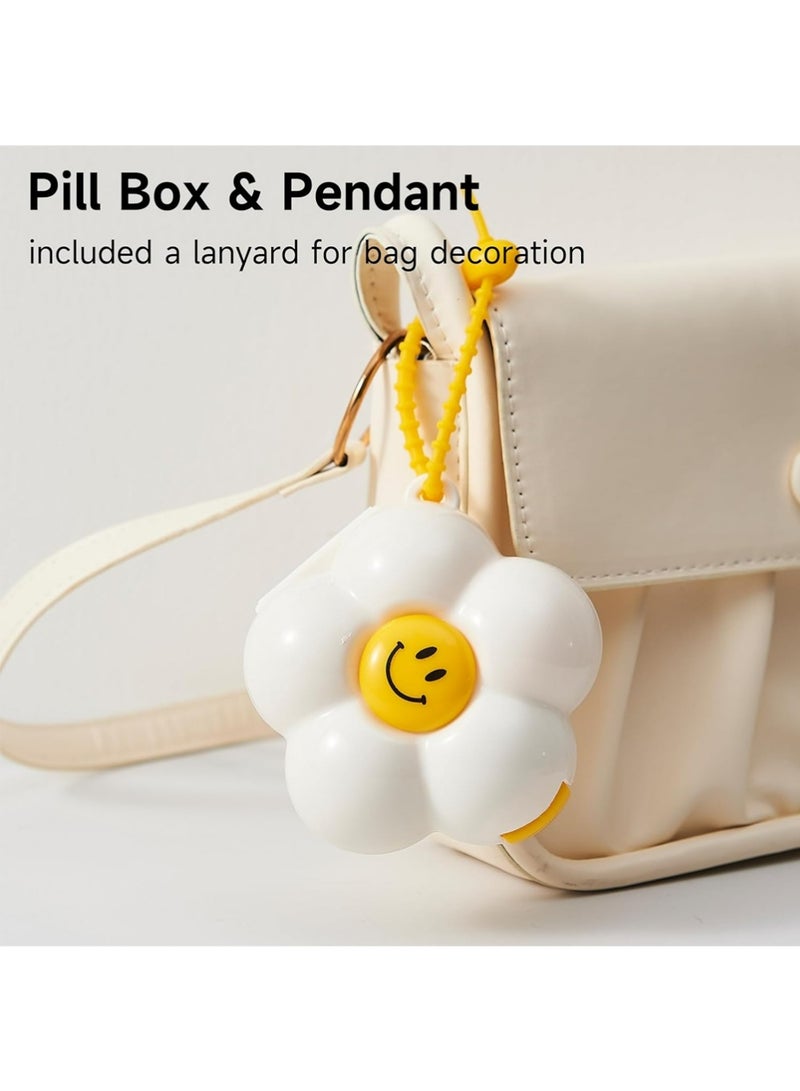 LLASIDO 2 Pack Creame White Floral Smiley Pill Organizer, Weekly & Daily Medicine Pill Box with 6 Compartments, Travel Pill Case for Purse - Image 5