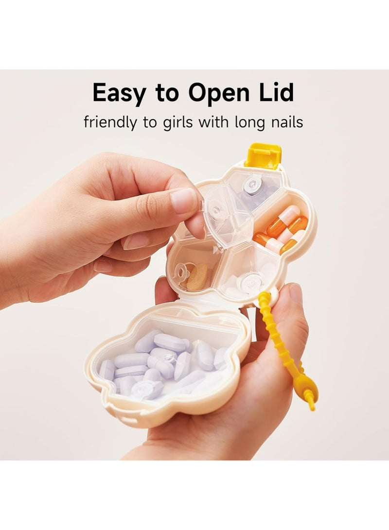 LLASIDO 2 Pack Creame White Floral Smiley Pill Organizer, Weekly & Daily Medicine Pill Box with 6 Compartments, Travel Pill Case for Purse - Image 4