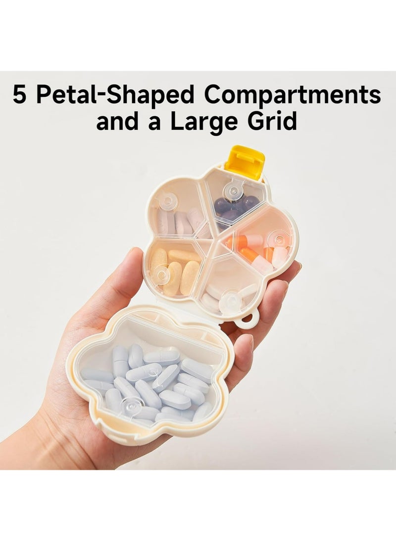 LLASIDO 2 Pack Creame White Floral Smiley Pill Organizer, Weekly & Daily Medicine Pill Box with 6 Compartments, Travel Pill Case for Purse - Image 2