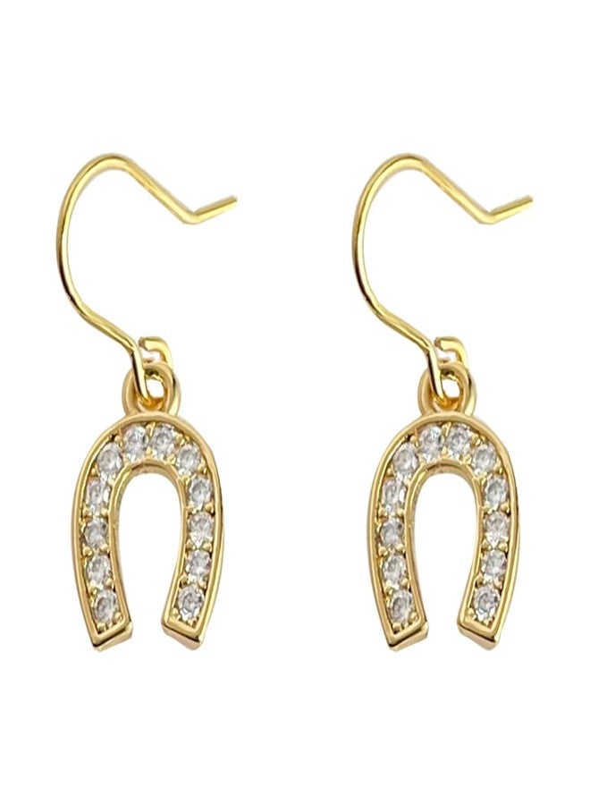 OIDIMS Cute Horseshoe Dangle Drop Earring for Women Gold-Tone Plated CZ Cubic Zirconia Hook Dangling Earrings Sparkling Crystal U-shaped Unique Gift Jewelry Birthday Valentine's Day Graduation - Image 1