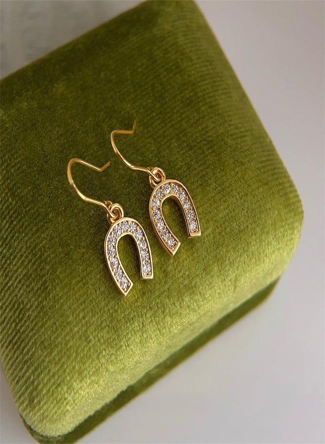 OIDIMS Cute Horseshoe Dangle Drop Earring for Women Gold-Tone Plated CZ Cubic Zirconia Hook Dangling Earrings Sparkling Crystal U-shaped Unique Gift Jewelry Birthday Valentine's Day Graduation - Image 5