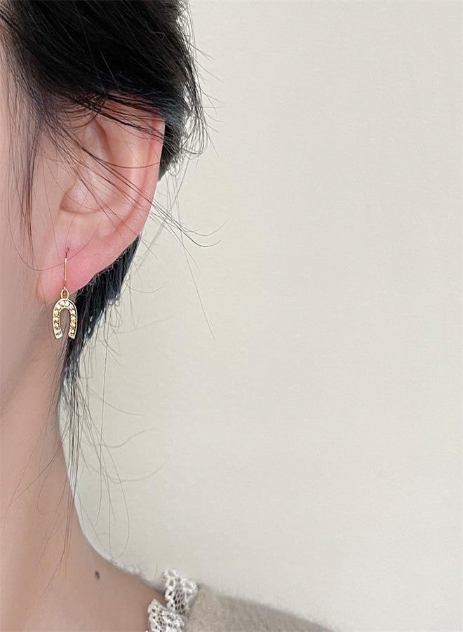 OIDIMS Cute Horseshoe Dangle Drop Earring for Women Gold-Tone Plated CZ Cubic Zirconia Hook Dangling Earrings Sparkling Crystal U-shaped Unique Gift Jewelry Birthday Valentine's Day Graduation - Image 3