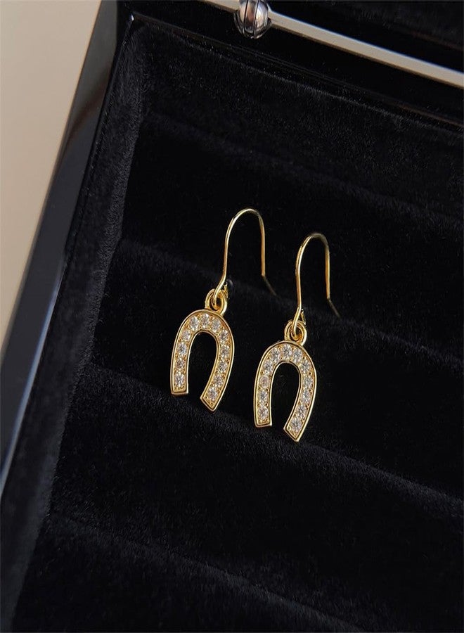 OIDIMS Cute Horseshoe Dangle Drop Earring for Women Gold-Tone Plated CZ Cubic Zirconia Hook Dangling Earrings Sparkling Crystal U-shaped Unique Gift Jewelry Birthday Valentine's Day Graduation - Image 4