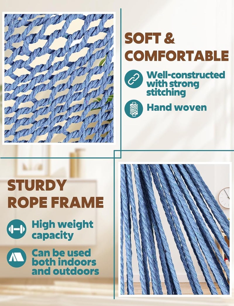 Chihee Hammock Chair Handmade Hanging Chair Cotton Rope Woven Hanging Seat Soft-Spun Large Stretch Hammock Swing, Collapsible Strong Metal Spreader Bar Elegant Macrame Comfort Indoor Outdoor Garden - Image 3