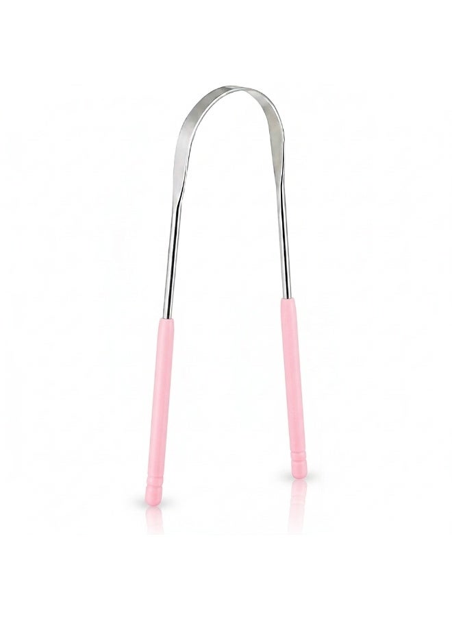Stainless Steel Tongue Scraper & Cleaner – Fresh Breath Tool with Soft Handles (Pink) - Image 1