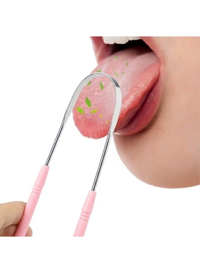 Stainless Steel Tongue Scraper & Cleaner – Fresh Breath Tool with Soft Handles (Pink) - Image 2