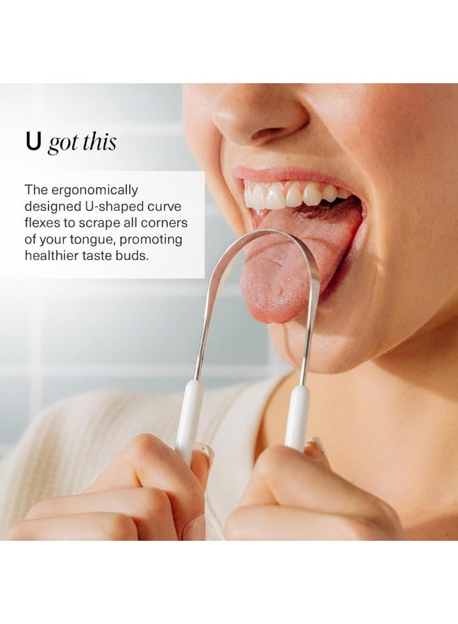Stainless Steel Tongue Scraper & Cleaner – Fresh Breath Tool with Soft Handles (Pink) - Image 4