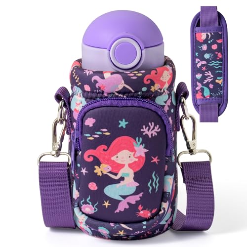 2ooya Mermaids Water Bottle Carrier - Insulated Neoprene Bag with Padded Strap Pocket for 10/12/14/16/18Oz Walking Hiking Camping - Image 1