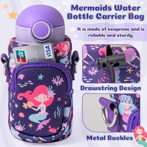 2ooya Mermaids Water Bottle Carrier - Insulated Neoprene Bag with Padded Strap Pocket for 10/12/14/16/18Oz Walking Hiking Camping - Image 3