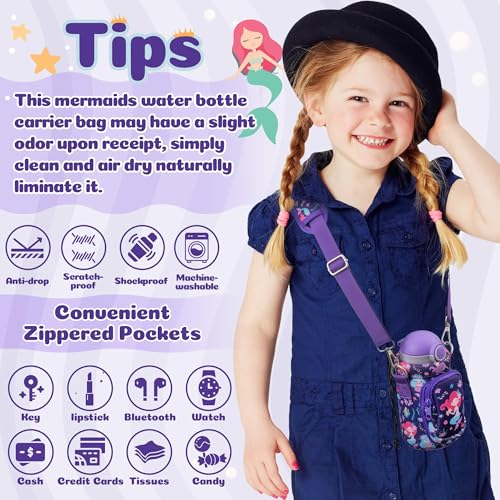 2ooya Mermaids Water Bottle Carrier - Insulated Neoprene Bag with Padded Strap Pocket for 10/12/14/16/18Oz Walking Hiking Camping - Image 4
