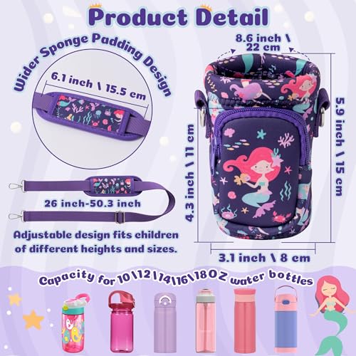 2ooya Mermaids Water Bottle Carrier - Insulated Neoprene Bag with Padded Strap Pocket for 10/12/14/16/18Oz Walking Hiking Camping - Image 2