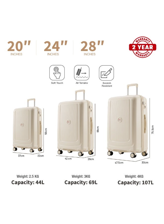 Eagle Express Clifton 3 Piece Luggage Set 20/24/28 Inch Snow White, PP Hard Shell Trolley Suitcase Set with Lightweight Travel Design, Cabin & Check-In Luggage, 360 Spinner Wheels, Secure Lock System and 2 Year Warranty - Image 3