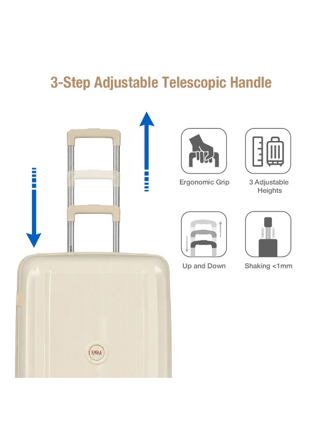 Eagle Express Clifton 3 Piece Luggage Set 20/24/28 Inch Snow White, PP Hard Shell Trolley Suitcase Set with Lightweight Travel Design, Cabin & Check-In Luggage, 360 Spinner Wheels, Secure Lock System and 2 Year Warranty - Image 4
