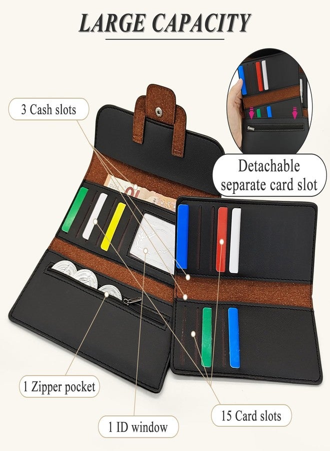 WisePoint Womens Wallet, PU Leather Large Wallet Long Wallet with Multiple Card Positions, Stylish Large Capacity Wallet for Dating, Work, Shopping (brown) - Image 3