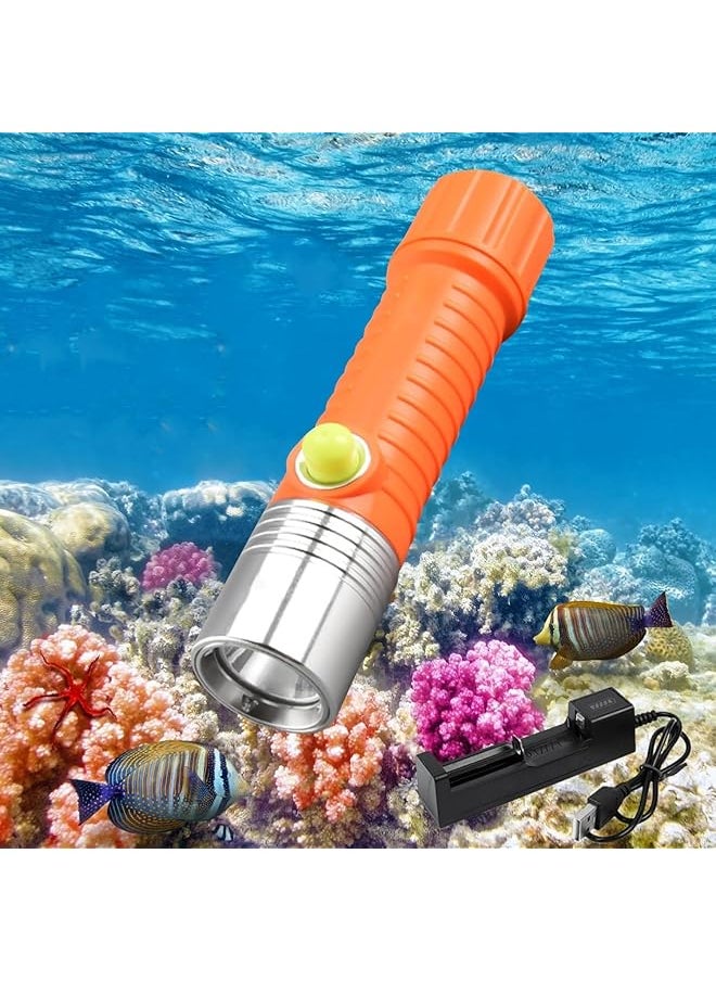 PROMASS promass Scuba Diving Light, Flashlight Dive Torch, Super Bright Diving Flashlight 3 Modes, Underwater Flashlight Submersible Light, Waterproof Snorkeling Light with Rechargeable Battery and Charger  - Image 1