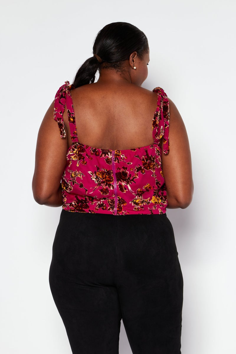 boohoo بلوزة كورسيه مزينة بالأزهار بأكمام مربوطة على شكل قلب للنساء، مجموعة وردية - Image 3