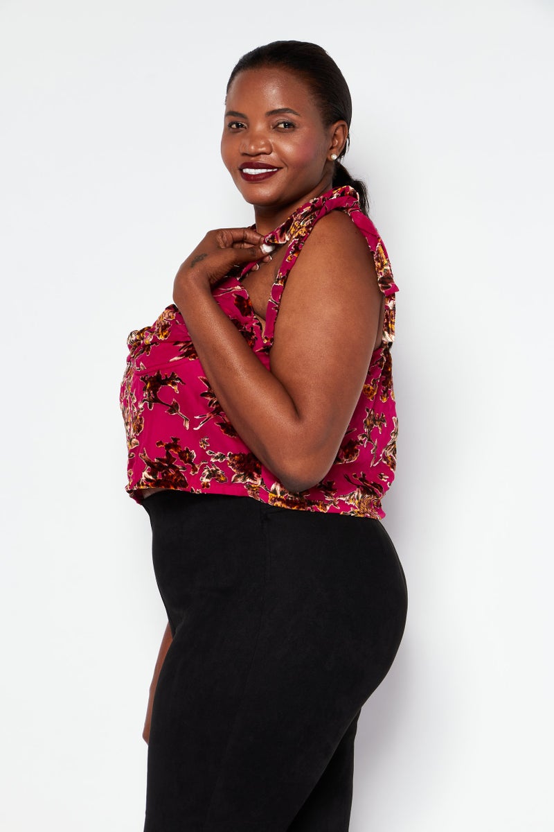 boohoo بلوزة كورسيه مزينة بالأزهار بأكمام مربوطة على شكل قلب للنساء، مجموعة وردية - Image 2