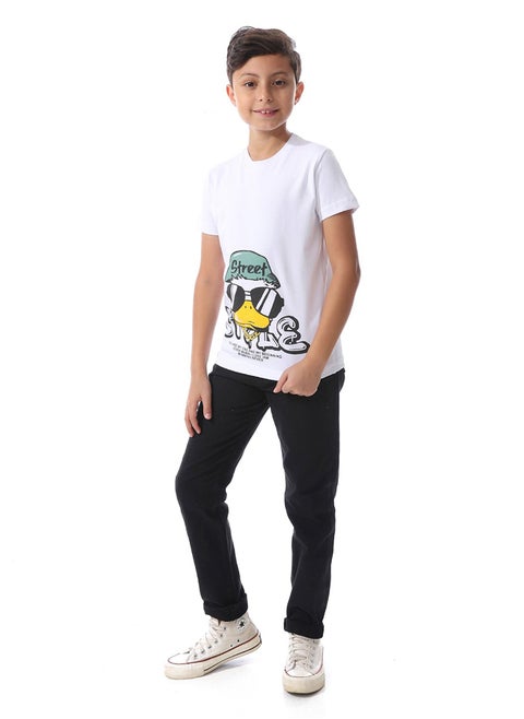 Printed "Duck" Boys Slip On Tee_Off White