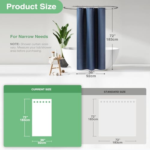 Dynamene Stall Fabric Shower Curtain - 36x72 Waffle Weave Weighted Cloth Shower Curtains for Bathroom, Neutral Heavy Duty Hotel Spa Luxury Bath Curtain Set with 6 Plastic Hooks,Navy Blue - Image 3