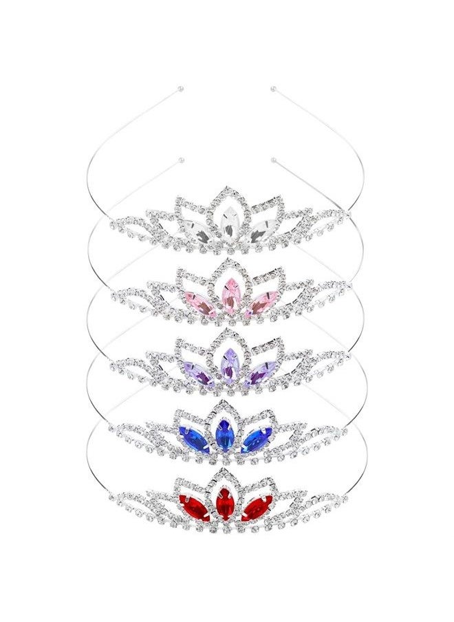 Cinaci 5 Pack Sparkly Colorful Gems Crown Headbands Glitter Rhinestone Silver Metal Headbands Princess Hair Tiaras Clasps Accessories for Women Girls Teens Kids Brides (5 Pack S1)  - Image 1