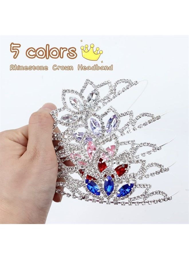 Cinaci 5 Pack Sparkly Colorful Gems Crown Headbands Glitter Rhinestone Silver Metal Headbands Princess Hair Tiaras Clasps Accessories for Women Girls Teens Kids Brides (5 Pack S1)  - Image 2
