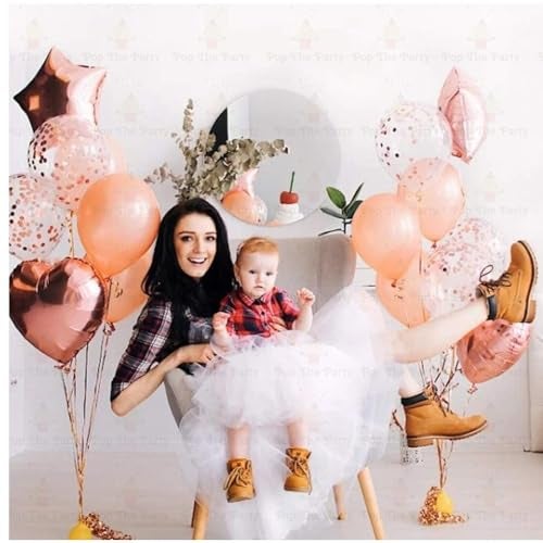 Pop The Party Nylon 18Th Number Balloon With 18 Digit Balloon For Including Star,Heart&Confetti Balloons,Rose Gold, Multicolor, 14 Pcs - Image 3