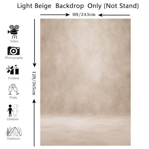 Haboke Abstract Professional Photography Backdrop for Portrait Photo Props Booth Background Photoshoot Studio with Polyester Fabric Roller Pocket on Top (8x12ft,Light Beige,No Stand) - Image 3