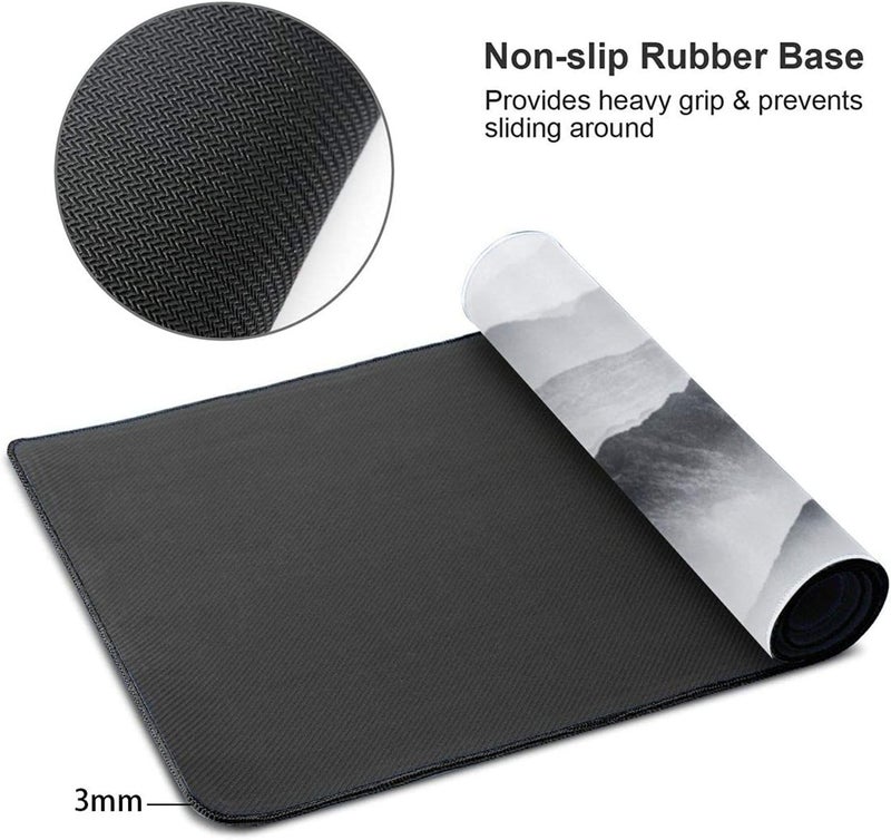 KASTWAVE Gaming Mouse Pad Black and White Plum Bossom Cherry Blossom, Extended Large Mouse Mat Desk Pad, Stitched Edges Mousepad, Long Non-Slip Rubber Base Mice Pad (31.5x11.8x0.12 Inch, A4) - Image 3