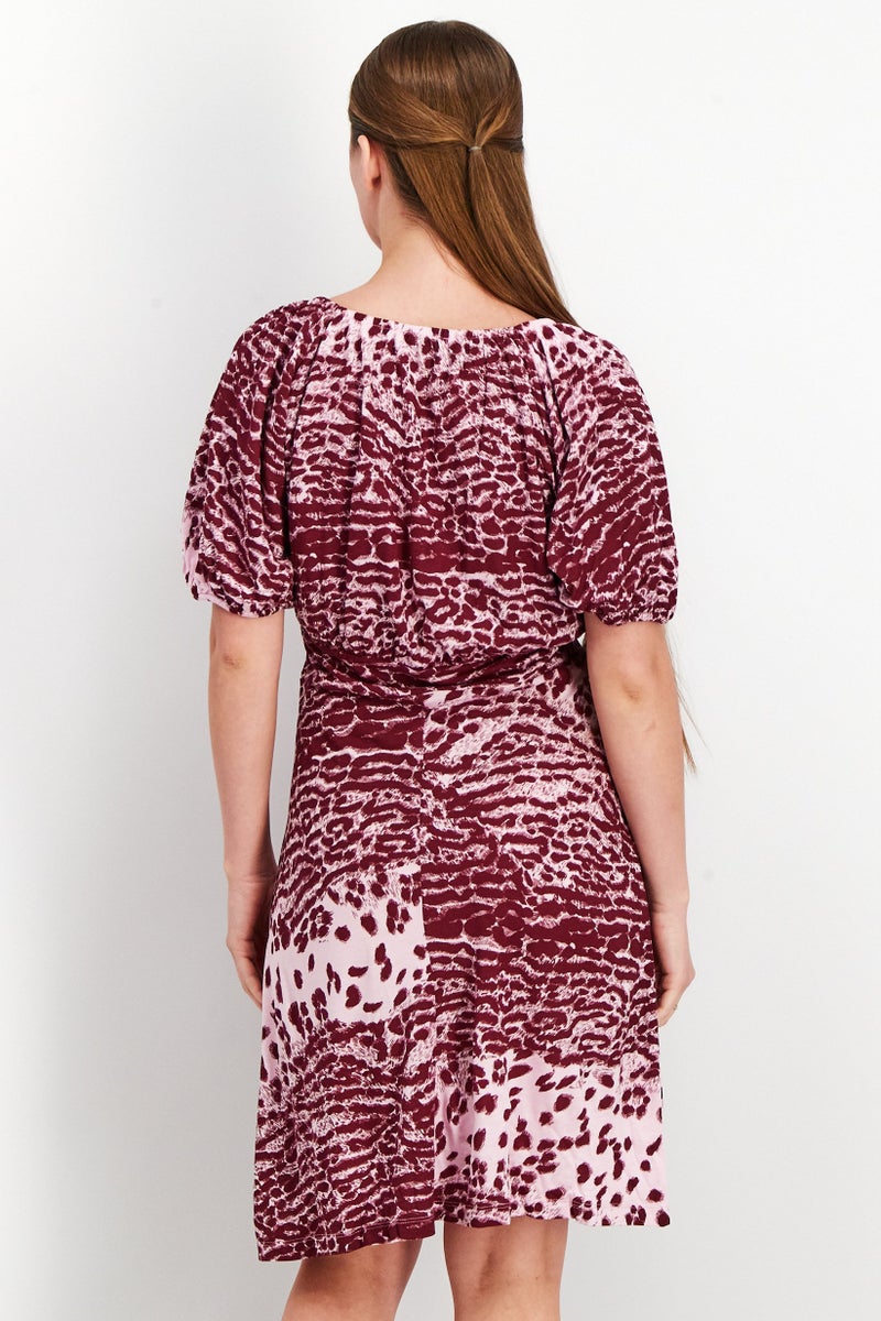 WHISTLES Women Jaguar Ruched Midi Dress, Burgundy - Image 4