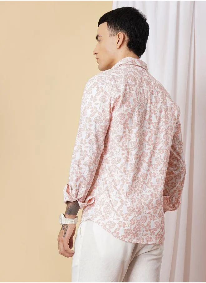 The Indian Garage Co Men Slim Fit Graphic Print Full Sleeves Spread Collar Casual Shirt