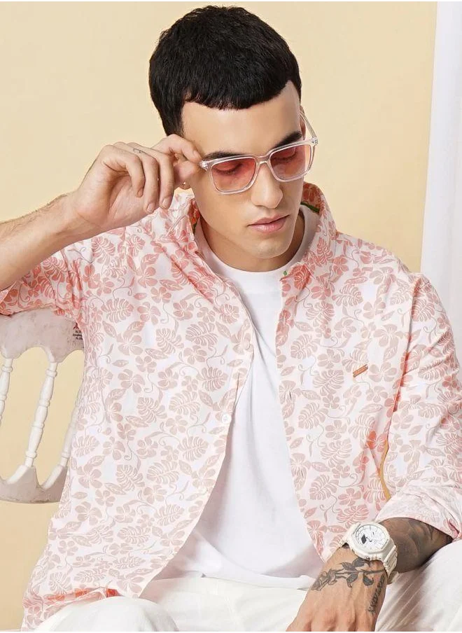 The Indian Garage Co Men Slim Fit Graphic Print Full Sleeves Spread Collar Casual Shirt