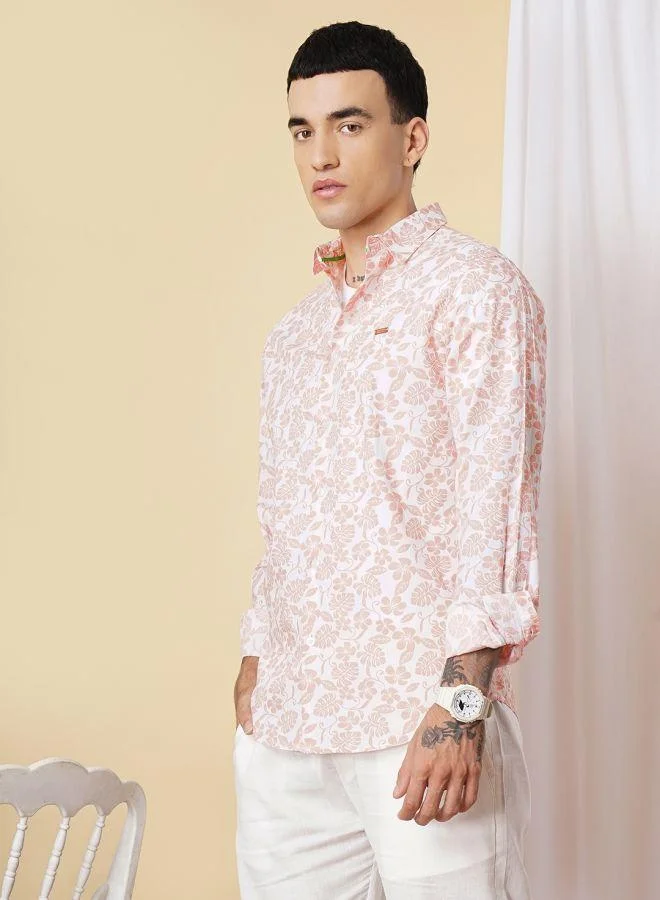The Indian Garage Co Men Slim Fit Graphic Print Full Sleeves Spread Collar Casual Shirt
