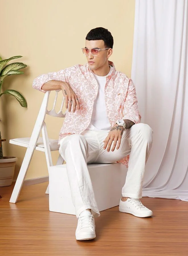 The Indian Garage Co Men Slim Fit Graphic Print Full Sleeves Spread Collar Casual Shirt