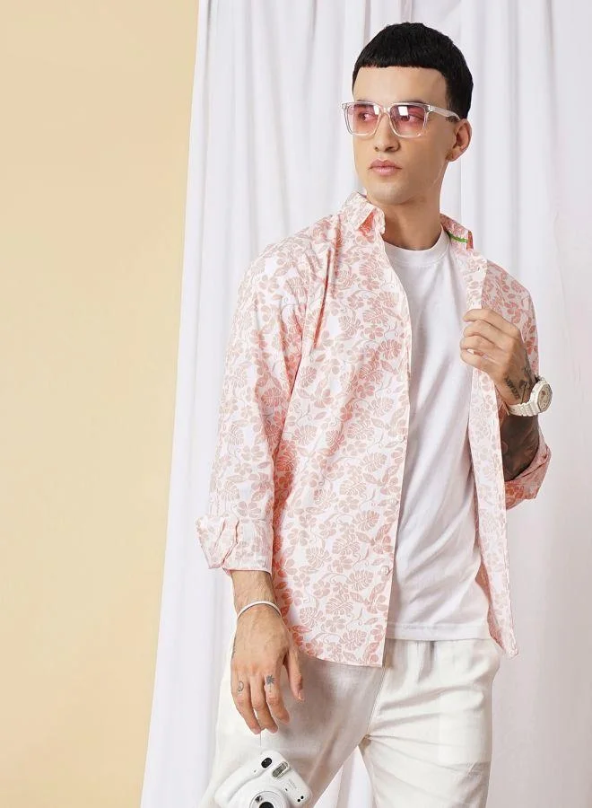 The Indian Garage Co Men Slim Fit Graphic Print Full Sleeves Spread Collar Casual Shirt