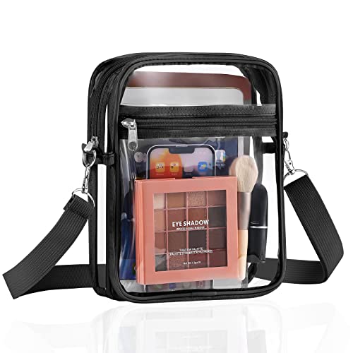 MoKo Clear Bag Stadium Approved for Women, Crossbody Bag Purse Adjustable Strap Shoulder Bags for Concerts Festival Sports Events, Black - Image 1