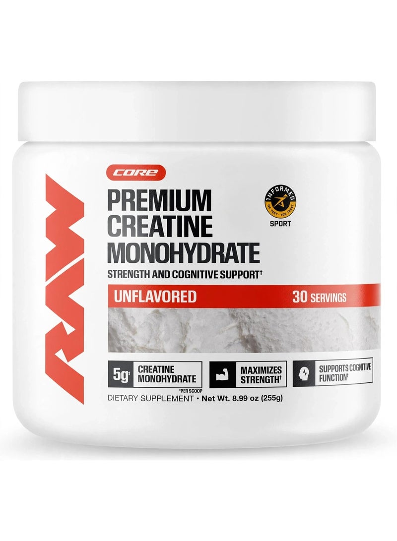 RAW Nutrition Creatine Monohydrate Powder Unflavored | Micronized Creatine Monohydrate Supplement Helps Workout Performance, Build Muscle & Strength | Creatine for Men & Women, 255g (30 Servings) - Image 1
