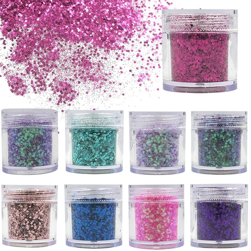 LifexTol 9 Color Holographic Chunky Glitter Sequins Resin Crafts Colorful Nail Sequins for Face body and Women DIY Decoration (Mixed Color-A)