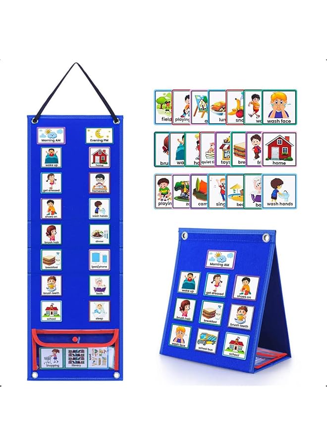 X spring Visual Schedule For Kids 2 In 1 Daily Chore Routine Chart With 96 Cards Toddler Schedule Planning Board Learning Material Tool Wall Planner For Home School And Kids - Image 1