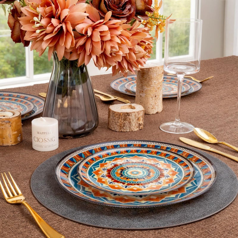 Joyido 60PCS Bohemian Plastic Plates - Boho Plate Disposable - Vintage Bohemian Style Plate Include 30 Dinner and 30 Dessert Plates for Kitchen Party Decorative - Image 2