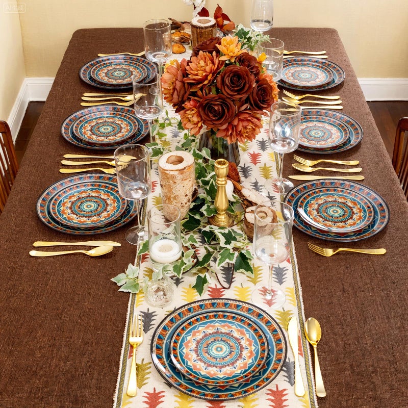 Joyido 60PCS Bohemian Plastic Plates - Boho Plate Disposable - Vintage Bohemian Style Plate Include 30 Dinner and 30 Dessert Plates for Kitchen Party Decorative - Image 5